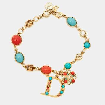 Pre Owned Dior Composite Crystals Gold Tone Bracelet