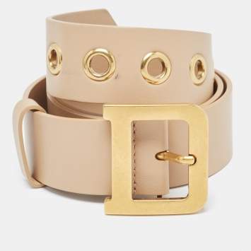 Pre Owned Dior Beige Leather D Buckle Belt 80CM