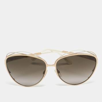 Pre Owned Dior White /Gold JQOHA Aviator Sunglasses