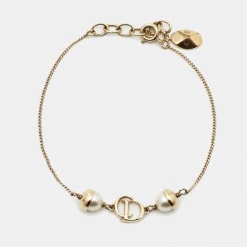 Pre Owned Dior Mise En Dior Faux Pearl Gold Tone Bracelet