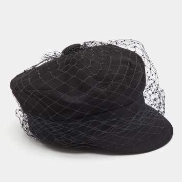 Pre Owned Dior Black Cotton Arty Mesh Veil Newsboy Cap Size 58