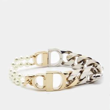 Pre Owned Dior x Sacai Faux Pearl Two Tone Bracelet