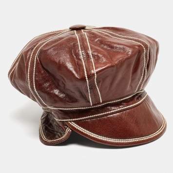 Pre Owned Dior Brown Leather Newsboy Cap