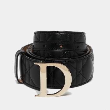 Pre Owned Dior Black Cannage Leather D Buckle Belt 90 CM