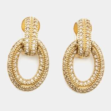 Pre Owned Dior Crystal Gold Tone Earrings