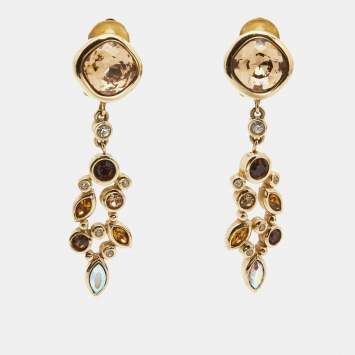 Pre Owned Christian Dior Crystals Gold Tone Earrings