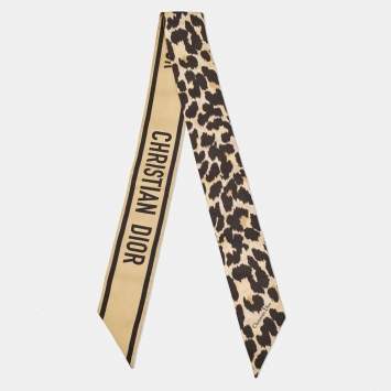 Pre Owned Dior Black/Gold Leopard Print Silk Mizza Mitzah Scarf