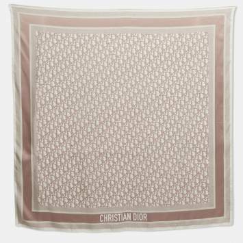Pre Owned Dior Pink/Grey Oblique Diortwin Silk Square Scarf
