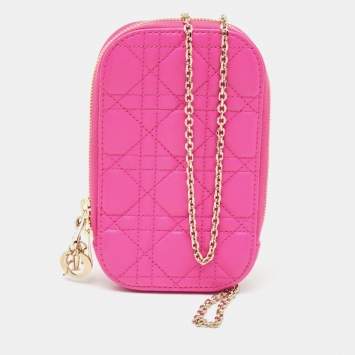 Pre Owned Dior Pink Cannage Leather Lady Dior Phone Chain Holder