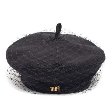 Pre Owned Christian Dior Black Cotton and Mesh Beret Size 58
