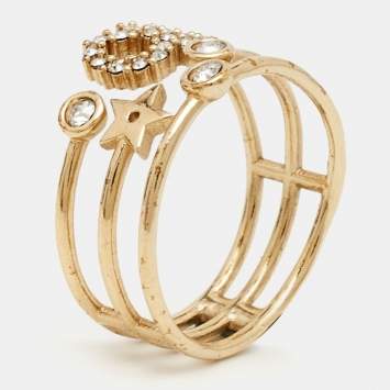 Pre Owned Dior CD Crystals Gold Tone Metal Ring Size 54