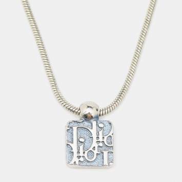 Pre Owned Dior Silver Tone Blue Oblique Trotter Pendant Necklace