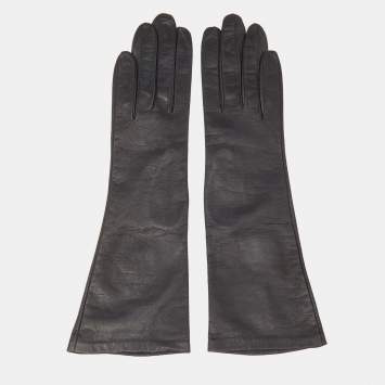 Pre Owned Christian Dior Vintage Chevreau Black Leather Gloves Size 6