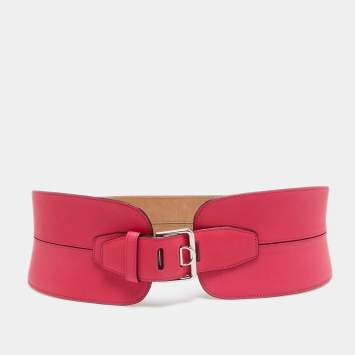 Pre Owned Dior Pink Leather Waist Belt M