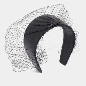 Pre Owned Dior Black Leather Veil Trimmed Poesy Headband One Size
