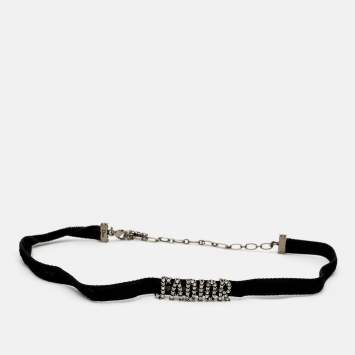 Pre Owned Dior J'adior Crystal Studded Black Velvet Choker Necklace