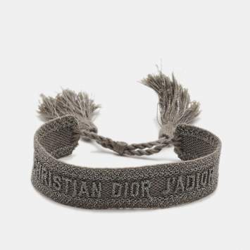 Pre Owned Dior J'Adior  Woven Fabric SIlver Thread Bracelet