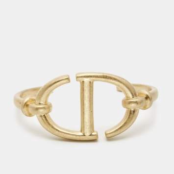 Pre Owned Dior CD Navy Logo Gold Tone Cuff Bracelet