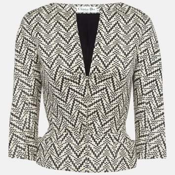Christian Dior Cream/Black Pixel Pattern Cotton Blend Flared Jacket S