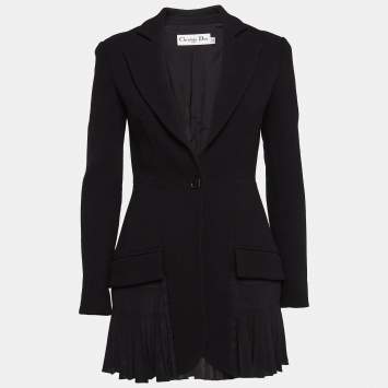 Pre Owned Christian Dior Black Wool and Silk Pleated Jacket S