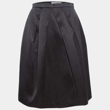 Christian Dior Black Satin Pleated Knee-Length Skirt S