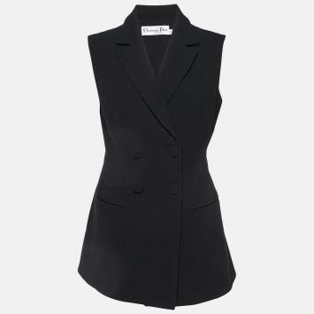 Pre Owned Dior Black Wool Double Breasted Sleeveless Mini Dress L
