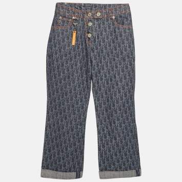 Pre Owned Dior Blue Flight Monogram Totter Denim Jeans S (Waist 27")