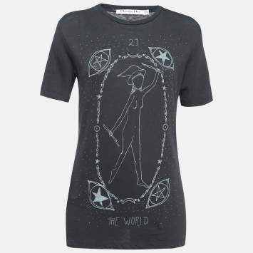 Pre Owned Dior Dark Grey Printed Cotton Jersey T-Shirt XS