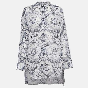 Pre Owned Christian Dior Blue Cotton Muslin Dioriviera Long Blouse M