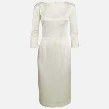 Pre Owned Christian Dior Cream Satin Flared Short Dress M