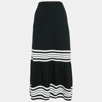 Pre Owned Dior Black/White Striped Cotton and Silk Midi Skirt M