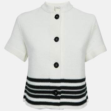 Pre Owned Dior Black Cotton and Silk Knit Short-Sleeved Marinière Crop Jacket M