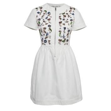 Christian Dior White Floral Beaded Cotton Mini Dress M