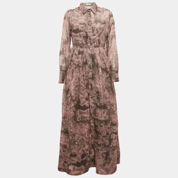 Pre Owned Christian Dior Pink Printed Cotton Dioriviera Toile de Jouy Maxi Shirt Dress M