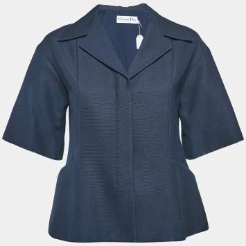 Pre Owned Dior Navy Blue Textured Silk Single Breasted Jacket M