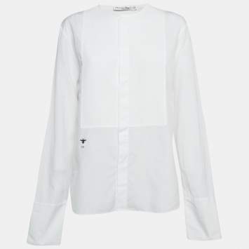 Pre Owned Christian Dior White Cotton Collarless Shirt L
