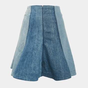Dior Blue Paneled Denim High-Waist Mini Skirt S