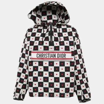 Dior Black/White Amour Heart Check Synthetic Anorak Hoodie XS