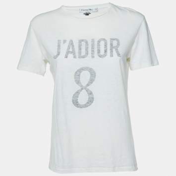 Pre Owned Dior Ivory J'Adior 8 Print Cotton & Linen Crew Neck T-Shirt S