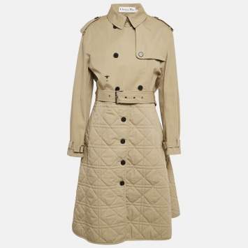 Pre Owned Dior Beige Cotton Detachable Over Jacket Belted Cannage Coat L