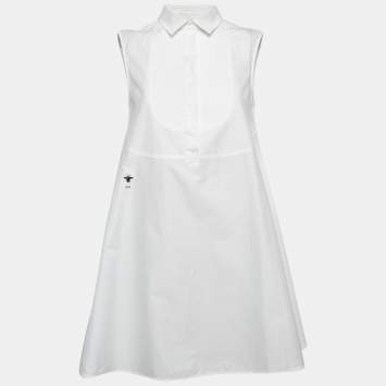 Pre Owned Dior White Cotton Flared Sleeveless Mini Dress S