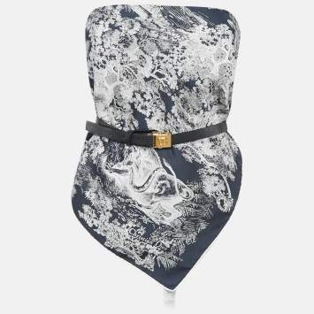 مملوكة مسبقًا Christian Dior Blue Toile de Jouy Sauvage Silk Belted Top XS