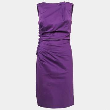 مملوكة مسبقًا Dior Purple Gathered Cotton Sleeveless Short Dress M