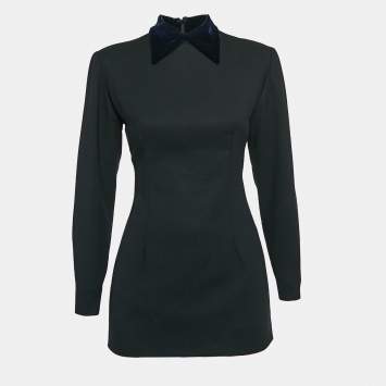 Pre Owned Christian Dior Boutique Black Wool Velvet Collar Mini Dress S