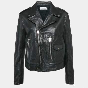 Christian Dior Black Leather Zip-Up Rider Jacket L