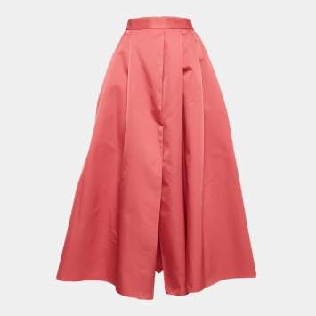Pre Owned Christian Dior Pink Wool Blend Pleated Long Skirt L