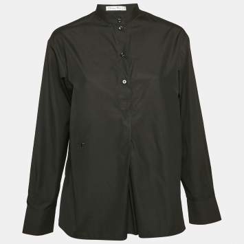 Christian Dior Black Cotton Pleated Half Placket Blouse M