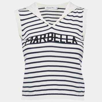 Pre Owned Dior White Striped Marbela Silk Knit Sleeveless Top S