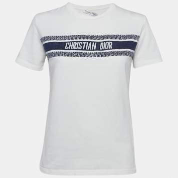 Pre Owned Dior White Logo Patterned Cotton Short Sleeve T-Shirt S