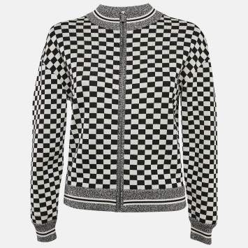 Christian Dior Black/White Checks J'Adior Stretch Knit Zip-Up Jacket S
